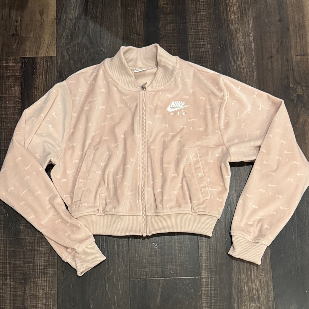 Nike Women's Soft Pink Velour Bomber Jacket